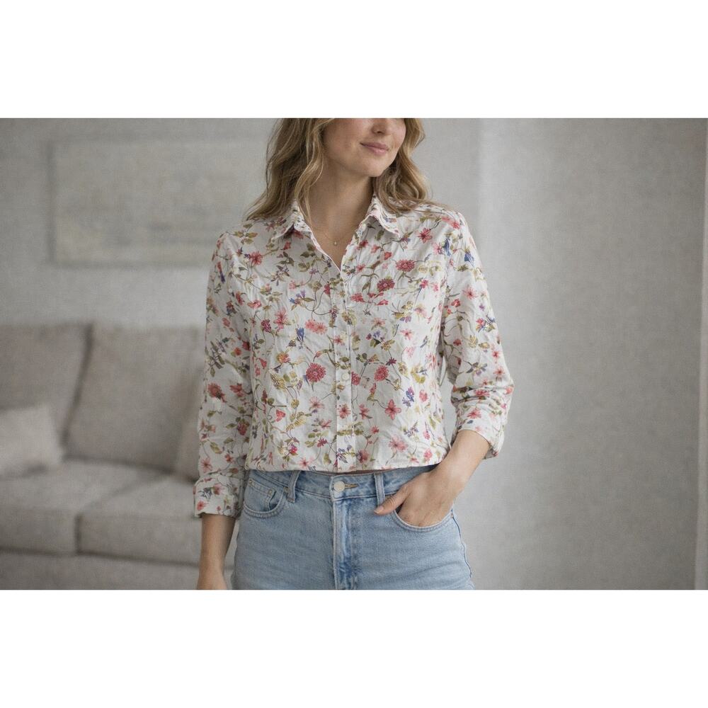 Lands’ End Floral Cotton Button Down Shirt M Cottagecore - Picture 2 of 11